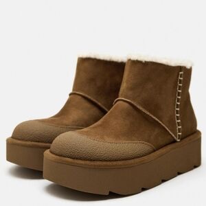 ZARA FLAT FAUX SHEARLING ANKLE BOOTS